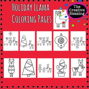 Feuilles de coloriage de lama de vacances de Noël imprimables, lama imprimable, lama de Noël
