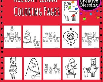 Printable Christmas Holiday Llama Coloring Sheets, Llama Printable, Christmas Llama