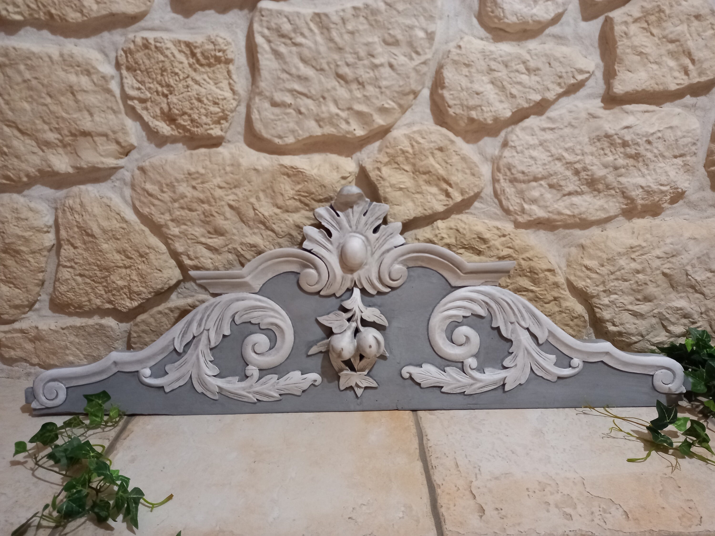 Grand Fronton, Dessus de Porte, Ciel Lit, Patiné à L'ancienne