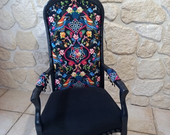 fauteuil Voltaire refait à neuf style bohème gipsy création originale