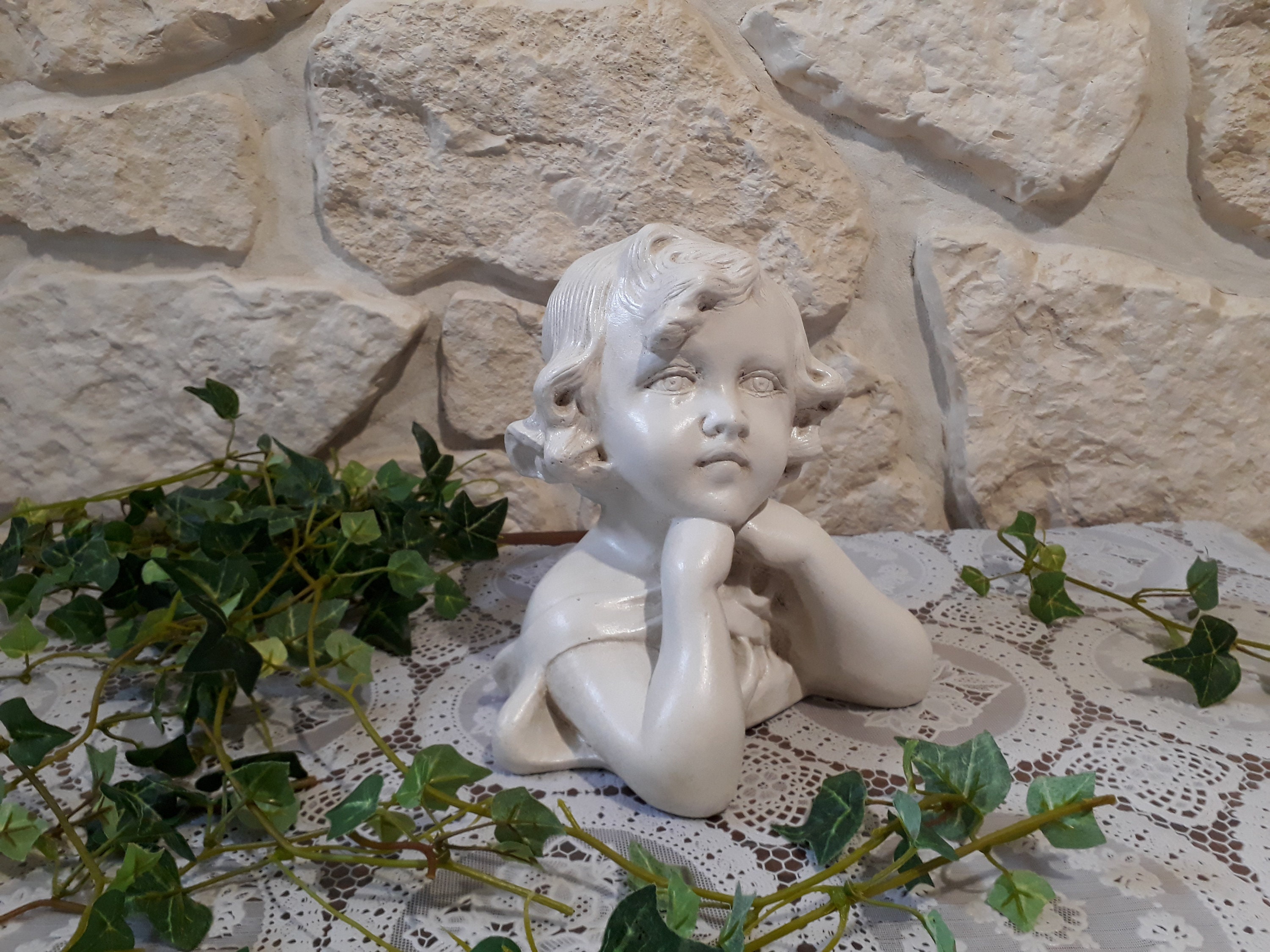 statue, Buste Fillette, Création Originale, Patiné à L'ancienne