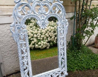 trumeau grand miroir en bois baroque patiné à l'ancienne