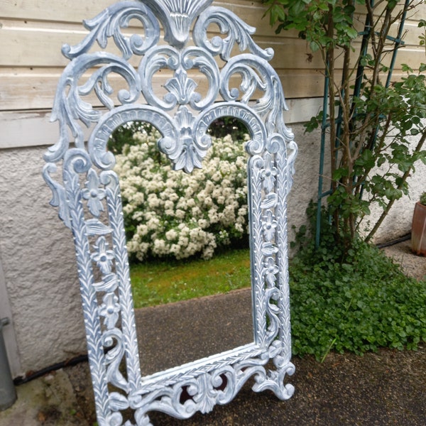 trumeau grand miroir en bois baroque patiné à l'ancienne