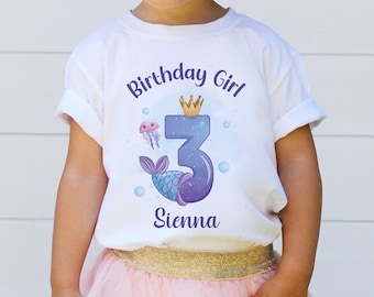 Personalised 3rd birthday mermaid shirt for girls, third birthday  mermaid t shirt, personalized kids tee for three year old, mermaid gift