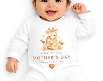 Personalised 1st Mother's Day Giraffe Babygrow, first mothers day sleepsuit,bodysuit or bib