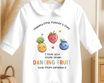 Fathers Day Sleepsuit, 1st Fathers Day As My Daddy babygrow, unisex dancing fruit cute outfit bodysuit, big or romper