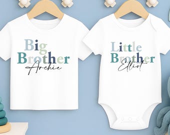 Big brother shirt, little brother baby grow, Cute Siblings Kids personalised Tees,  baby bodysuit  matching brothers tshirts
