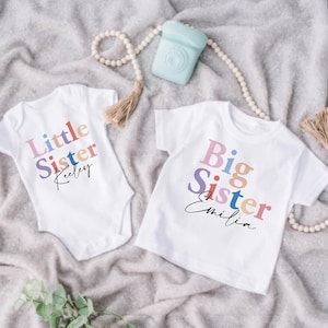 Big sister shirt, little sister baby grow, Cute Siblings Kids personalised Tees,  baby bodysuit  matching sisters tshirts