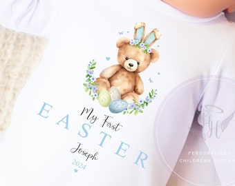 My First Easter Babygrow, cute teddy bear design sleepsuit, bodysuit or bib for baby boys