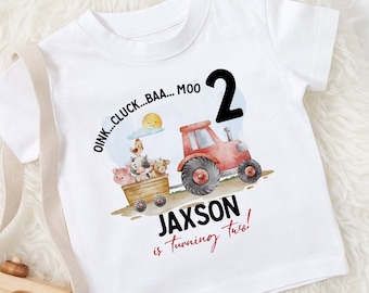 2ème anniversaire tracteur agricole chemise enfant en bas âge, tee-shirt mignon enfant en bas âge pour garçon ou fille - deuxième anniversaire pour enfants Top - T-shirt animal de ferme âge 2