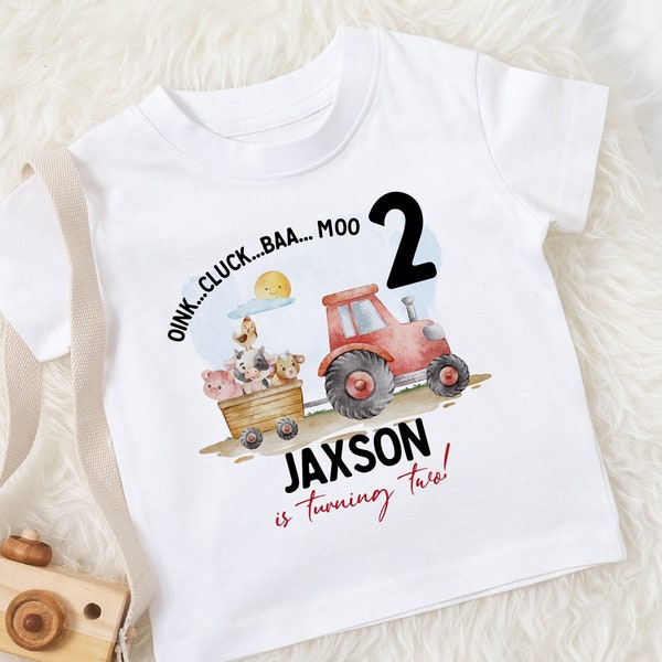 2nd birthday farm tractor toddler shirt , Cute Toddler tee for Boy or Girl -  second Birthday childrens Top - Farm Animal T Shirt age 2