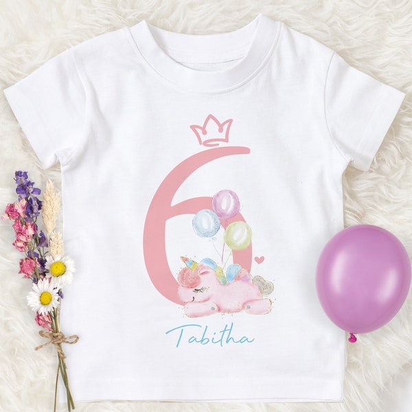 Nom personnalisé 6e anniversaire Toddler Unicorn Girl Shirt, Custom sixième Birthday Girl Toddler Shirt, T-shirt personnalisé pour six ans