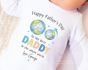 Father's's Day Babygrow, World's Best daddy space sleepsuit, Cute Planet duo bodysuit or bib