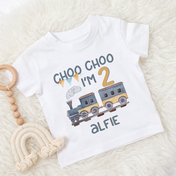 2nd birthday Tshirt - Choo choo I'm two- personalised Train Tshirt -second birthday little engine shirt