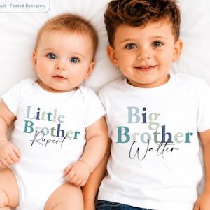 Big Brother Little Brother Matching Shirts, Personalised Sibling T-Shirt and Baby Grow Set, Custom Brother Tees