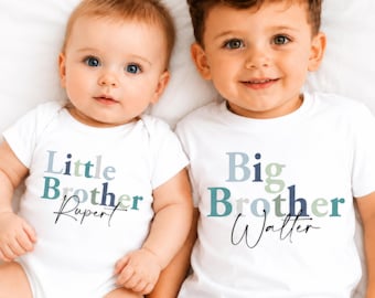 Big Brother Little Brother Matching Shirts, Personalised Sibling T-Shirt and Baby Grow Set, Custom Brother Tees