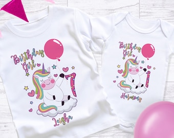 Personalised unicorn girls birthday shirt, unicorn tee for birthday girl, toddler girls cute birthday tshirt