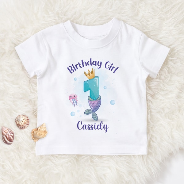 Personalised 1st birthday mermaid shirt for girls,first birthday t shirt, personalized kids tee for 1 year old