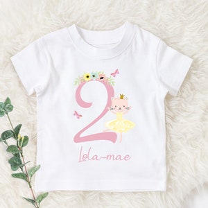 Personalised 2nd Birthday Toddler Girl Shirt Custom second Birthday Girl Toddler Shirt Personalized Name two year old Birthday Girl Kids Tee
