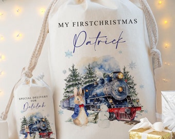 Personalised large Santa CHRISTMAS SACK , Little rabbit Christmas express toy sack with name gift for children