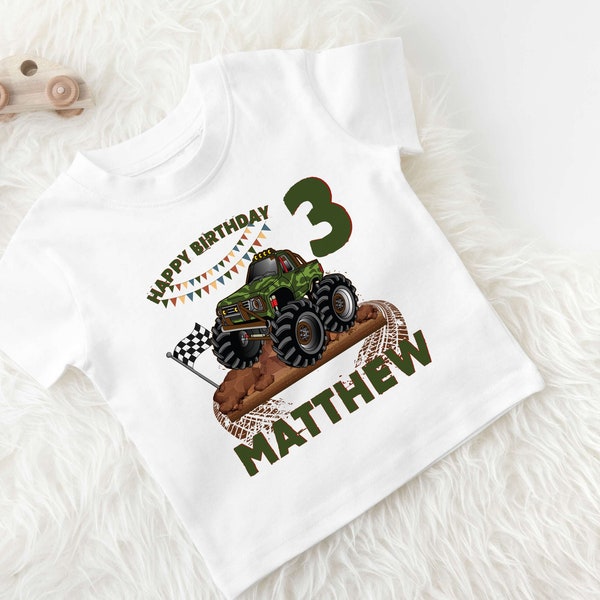 Personalised Boys T-Shirt, Monster Truck T-Shirt, Dirt Rally, Boys Birthday T-Shirt, Monster Truck Party Theme