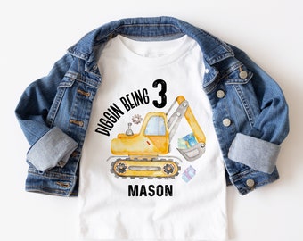 3rd birthday digger shirt, diggin being 3 third birthday t shirt,construction birthday tee for three year old