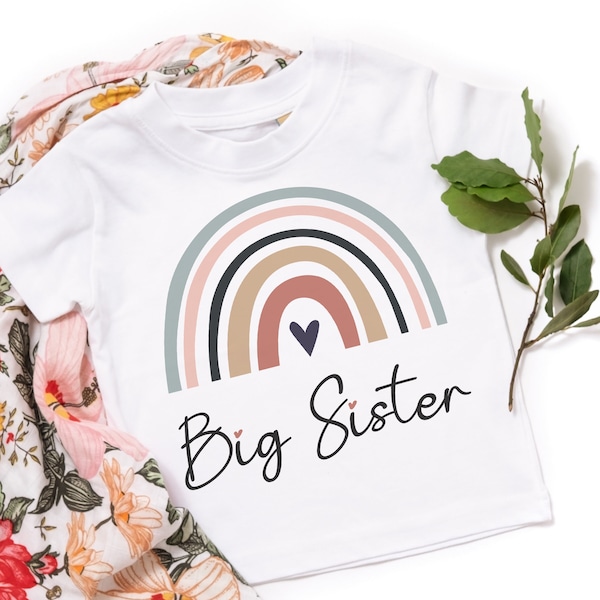 Große Schwester T Shirt Schwester Kinder BABYGROW süßes Regenbogen T-Shirt neue Schwester Geschenk Geschwister Kinder T-Shirt Body ältere Schwester Regenbogen Shirt