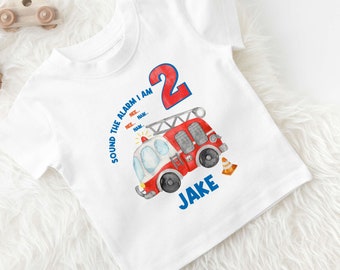 personalised fire engine T-shirt firetruck tshirt Fireman tee, emergeny services themed shirt or bodysuit any age SOUND THE ALARM fire truck