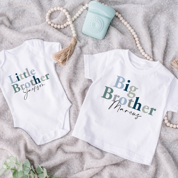 Big brother shirt, little brother baby grow, Cute Siblings Kids personalised Tees,  baby bodysuit  matching brothers tshirts