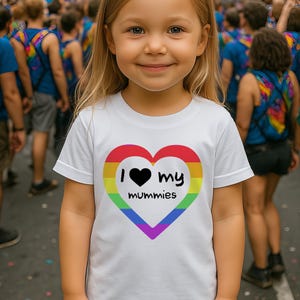 Gay Pride Children&#39;s Tee , Rainbow Heart I Love My Two Mummies or Daddies Kids T-Shirt, lgbtq parent support top