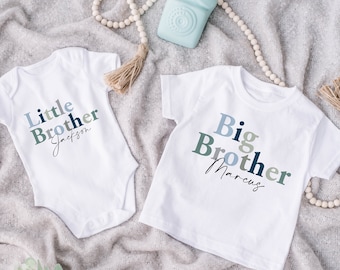 Grote broer shirt, kleine broertje baby groeien, Cute Siblings Kids gepersonaliseerde Tees, baby bodysuit bijpassende broers tshirts