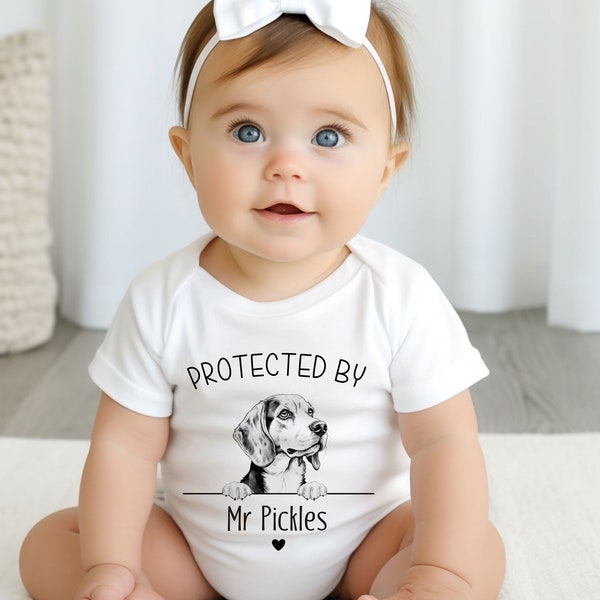 Protected by adorable Dog Lover bodysuit - Customisable babygrow or tshirt with Over 90 Breeds