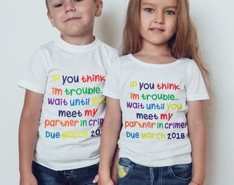 Funny big sister to be childrens shirt , big brother  toddler tee If you think i'm trouble top