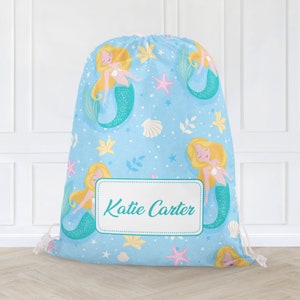 Sac personnalisé pour enfants en PE, sac de bain résistant à l'eau, sac sirène, sac d'école pour filles, sac à cordon pour enfants, sac de retour à l'école, sac de sport