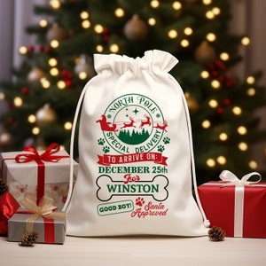 Dog Santa Sack Personalised pet Stocking Christmas Bag Xmas Treat Gift Bag 34 cm by 23cm
