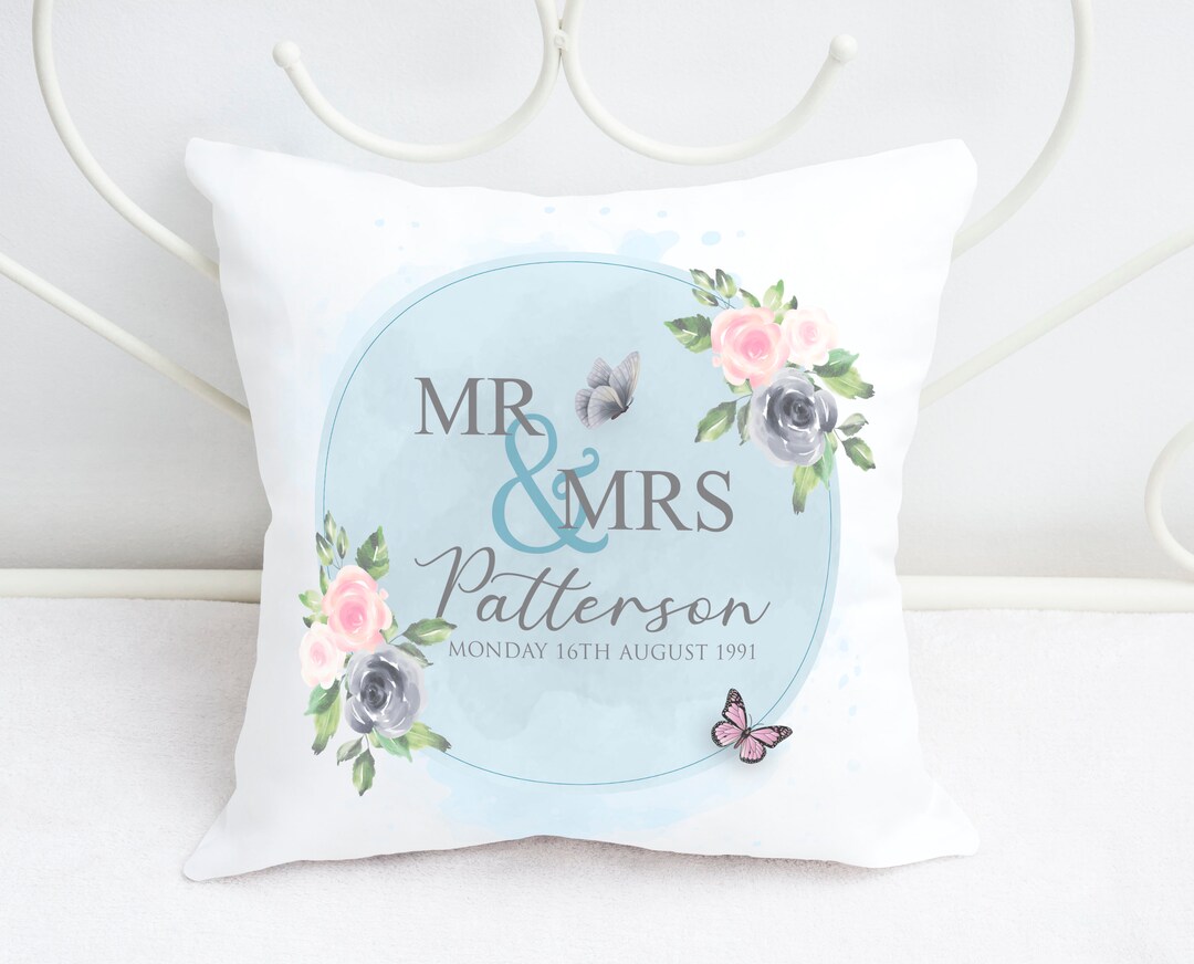 Personalised Wedding Cushion Cover Couple Anniversary Mrs & Mr Etsy UK