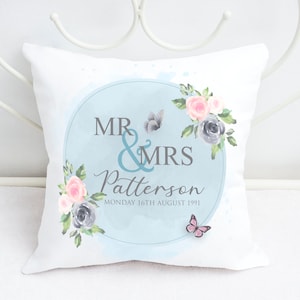 Personalised Wedding Cushion Cover Couple Anniversary Mrs & Mr