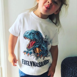 Nameasaurus Children's personalised dinosaur T-shirt image 7