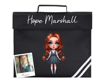 Reading Book Bag Girls  Personalised one of a kind Character Design  - Unique and Customisable caricature