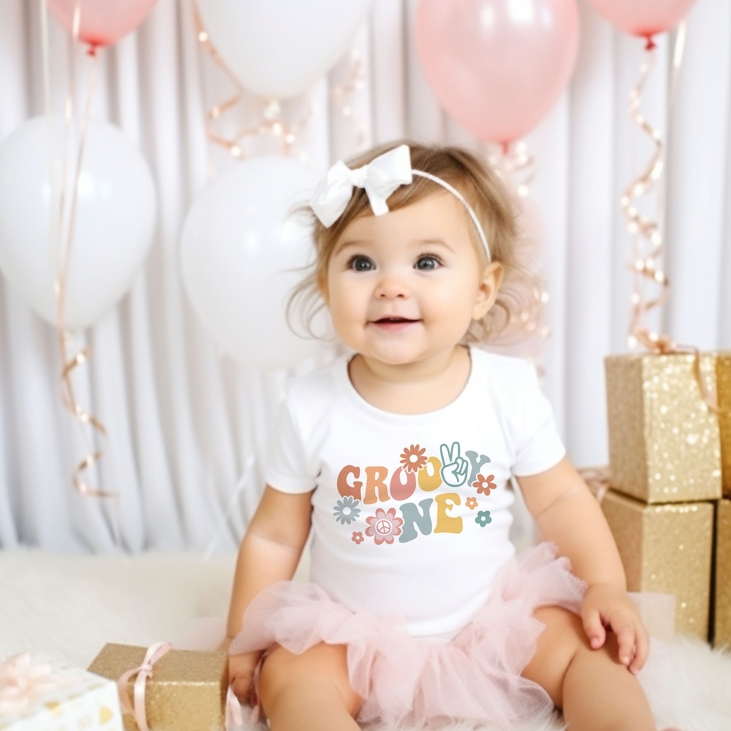 girls 1st birthday shirt, groovy one hippie vibes retro style first birthday tshirt for one year old