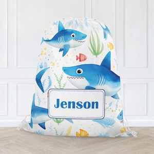 Sac de sport personnalisé requin, sac à cordon pour garçons, sac d'école pour enfants en PE, sac de bain, personnalisé avec n'importe quel nom