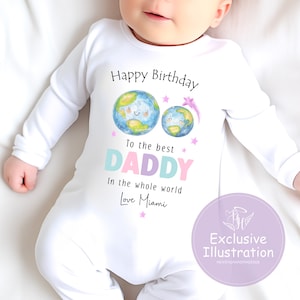 Happy Birthday Daddy Baby Outfit - bester Papa der Welt Strampelanzug mit personalisiertem Namen, niedlicher Planet Design Schlafanzug für Mädchen