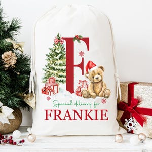 Personalised large santa  CHRISTMAS SACK for kids , xmas toy sack with  name and initial, personalised stocking ,christmas gift