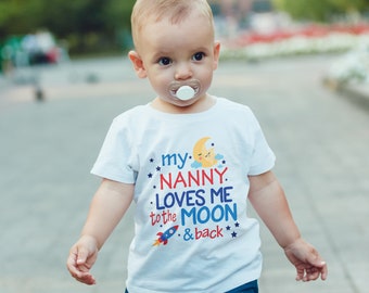 nanny loves me to the moon and back  T-Shirt, Childrens Toddlers T Shirt Top.