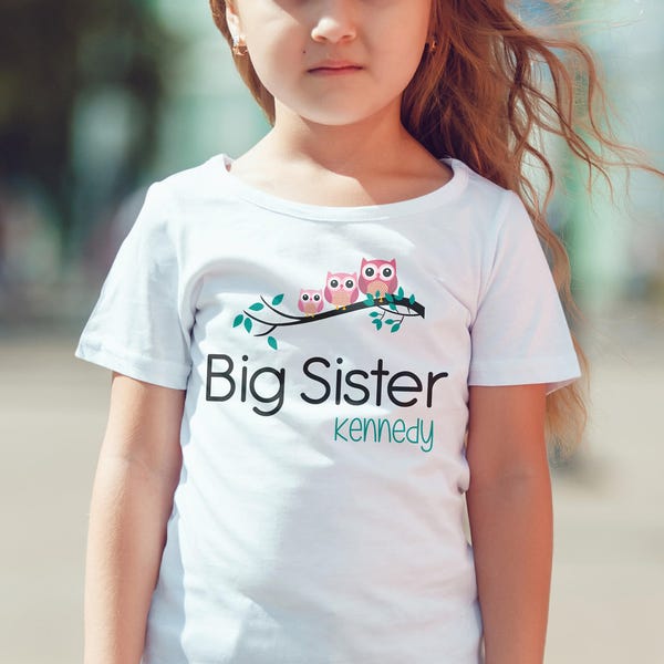 Big /middle /little sister cute owls personalised   sibling T- shirts Baby/toddler/kids/children