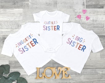 Big Sister biggest sister little Sister Toddler Shirt Sisters Kids Clothing Cute Baby bodysuit sibling tshirts, matching sister tshirts