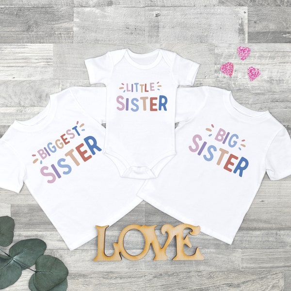 Big Sister biggest sister little Sister Toddler Shirt Sisters Kids Clothing Cute Baby bodysuit sibling tshirts, matching sister tshirts