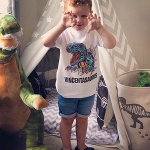 Nameasaurus Children's personalised dinosaur T-shirt image 1