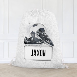 Sac personnalisé pour enfants en PE résistant à l'eau sac de football sac de football pour garçons sac d'école de football pour garçons couleurs de l'équipe noir et blanc
