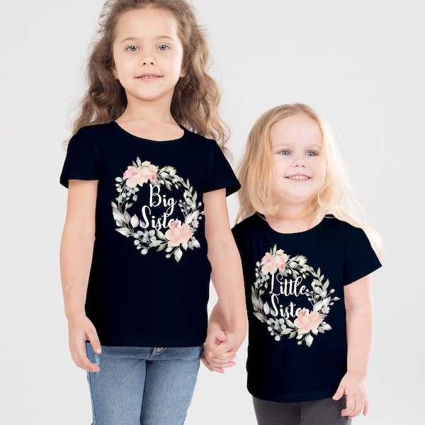 Personalised floral sibling t-shirt big sister, middle sister or little sister